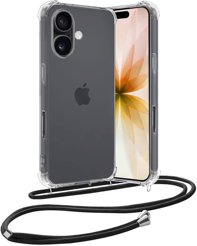 Hoes - Geschikt voor Apple iPhone 17 - Met Koord - Shock Proof - Siliconen Case - Back Cover - Telefoonkoord - Telefoon Hoesje Shockproof - Telefoonketting - Transparant