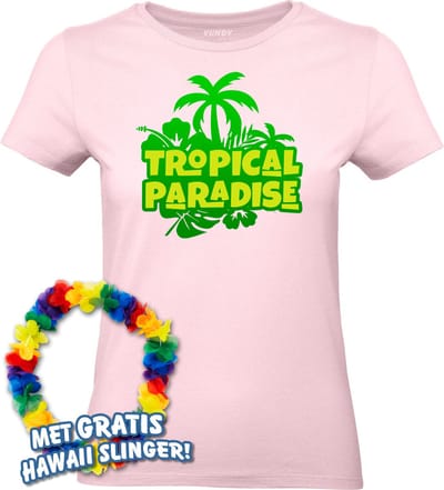 Dames t-shirt Tropical Paradise | Toppers in Concert 2024 | Club Tropicana | Hawaii Shirt | Ibiza Kleding | Lichtroze Dames | maat XS