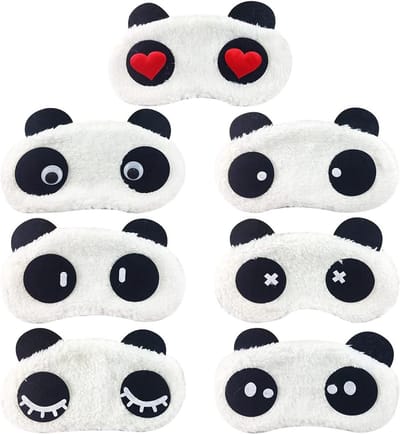 7-delige set schattige pandamotief kinder slaapmaskers - Zachte pluche oogbescherming voor kinderen - Verduisterend en comfortabel voor kinderen - Ideaal om te slapen