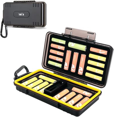 Vochtbestendige Batterijopslagdoos voor 14 AAA en 10 AA Batterijen met Batterijtester en Organizer Functie