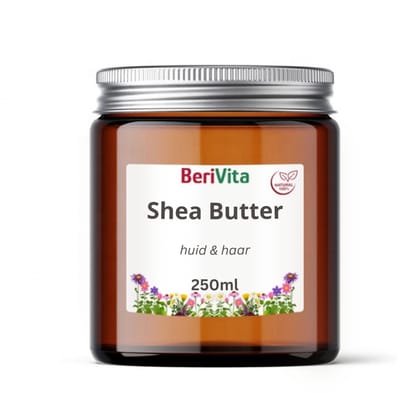 Shea Butter Puur 250ml Glazen Pot - Huid en Haar Butter - Ongeraffineerde en Onbewerkte Sheabutter - Bruin Glazen Pot met Aluminium Dop