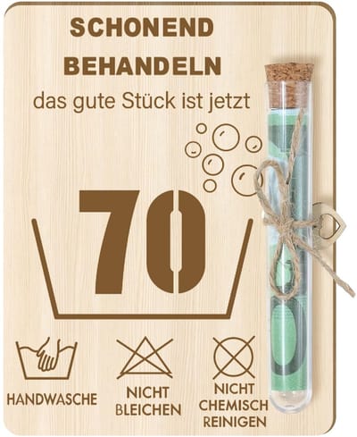 Allecto - Grappig houten cadeau - Verjaardagskaart - Uniek cadeau voor 70e verjaardag - Houten en papier - Geldgeschenken - Geschikt voor mannen en...