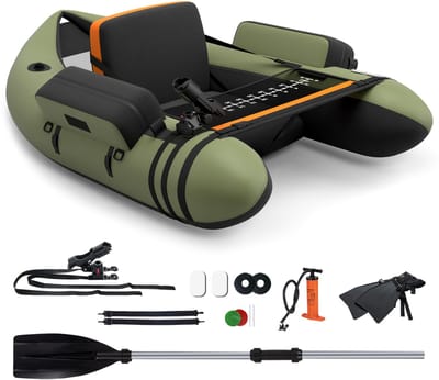 COSTWAY Opblaasbare rubberboot, vissersboot met verstelbare rugleuning, vissersboot met pomp, peddel, riemen, peddelboot voor volwassenen, 150 kg draagvermogen, 135 x 109 x 54cm