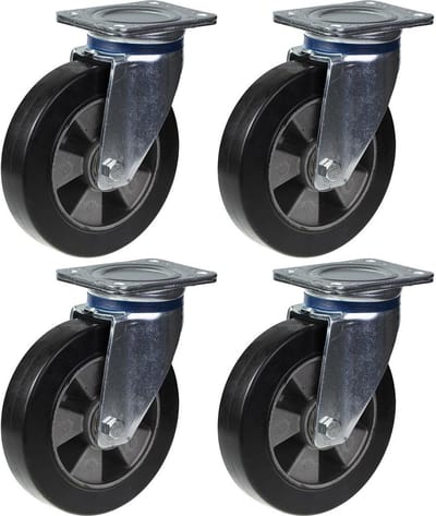 200 mm (8") zwenkwiel met zwart rubber, zeer stevig, draagvermogen 1800 kg, set van 4