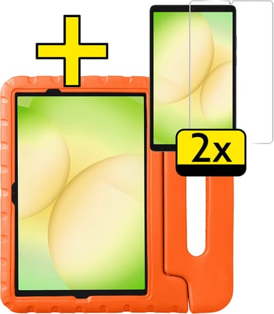 Hoes - Geschikt voor Samsung Galaxy Tab A11 Plus - Met 2x Screenprotector - Kinderhoes Shockproof Bumper - Kidsproof Case - Tablet Hoesje - Kinder Cover - Oranje