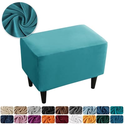 Voetenbankhoes Elastisch Zilvervos Velours Tijger Krukhoes Bijpassende Voetenbankhoes Stofdichte Hoes 55*35*20CM turkooisblauwe kleur