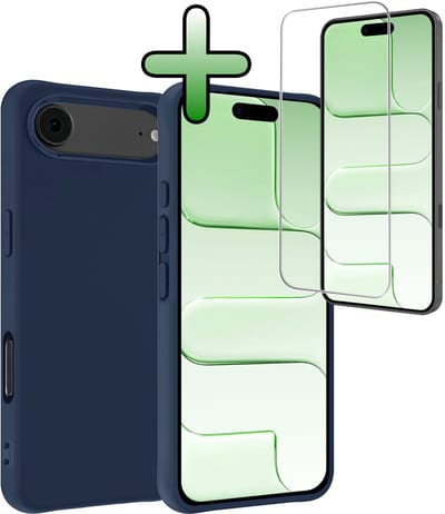 Hoesje Met Screenprotector - Geschikt voor Apple iPhone Air - Sterk & Shockproof - Back Cover - Siliconen Case - Telefoon Hoes - Donkerblauw