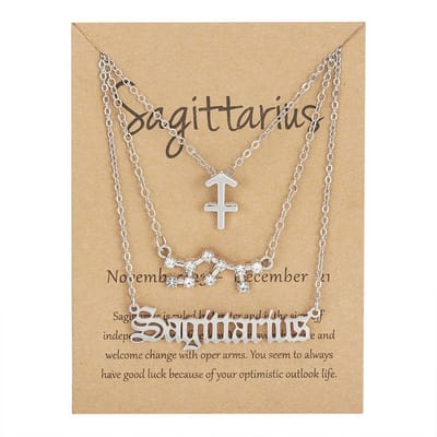 Bixorp Stars Set van 3 Boogschutter / Sagittarius Kettingen - Zilverkleurige Ketting op Cadeau Kaartje - Sterrenbeeld / Zodiac Sieraden Set