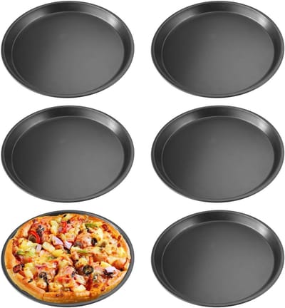 Set van 6 ronde pizza borden met antiaanbaklaag, diameter 20 cm, ideaal voor pizza bakken, carbon staal, eenvoudig te reinigen en hittebestendig