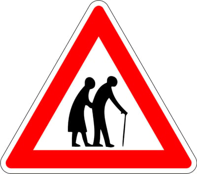 Pas op overstekende ouderen bord, kunststof 200 mm
