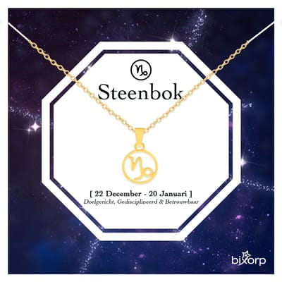 Bixorp Stars Sterrenbeeld Ketting Steenbok / Capricorn - Stainless Steel Rondje met Goud Verguld - 45cm Ketting met Zodiac Hanger - Inclusief Cadeau Verpakking