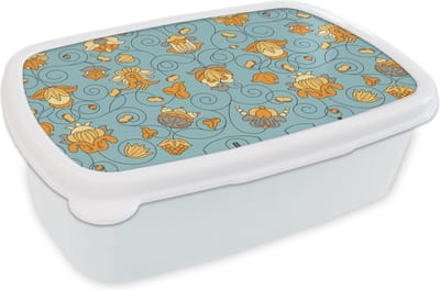 Broodtrommel Wit - Lunchbox - Brooddoos - Patronen - Vintage - Bloemen - 18x12x6 cm - Volwassenen