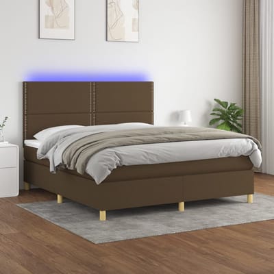 vidaXL - Boxspring - met - matras - en - LED - stof - donkerbruin - 180x200 - cm