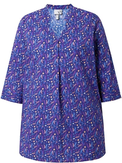 Ulla Popken - Dames - Tuniek paisley-patroon V-hals 3/4-mouwen - Donker violet - Maat 42+