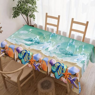Couronne de fleurs du Jour de l'Indépendance Nappe rectangulaire imperméable Fleur étoile rouge bleue Drapeau USA Housse de table pour dîner cuisine 90x140cm