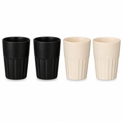 Vessia Design koffiemokken set - 4x - zwart/beige - zonder oor - keramiek - 300 ml
