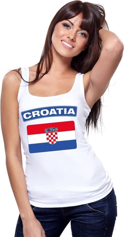 Kroatie singlet shirt/ tanktop met Kroatische vlag wit dames S
