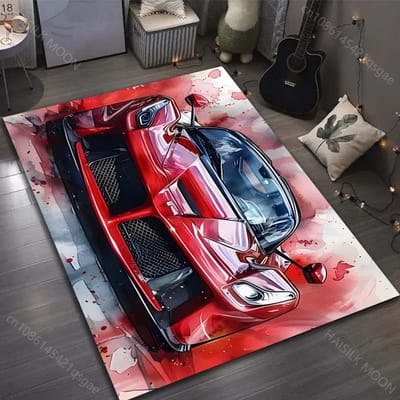 1 pièce Tapis rouge imprimé voiture de sport fantastique pour salon chambre chevet canapé table tapis de sol salle de musique tapis de zone décoration intérieure 50x80cm (20x31in)