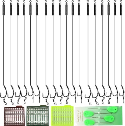 Dailygoods - Set van 18 karper vishaken hair rigs met boilie stoppers - Perfect voor karpervissen