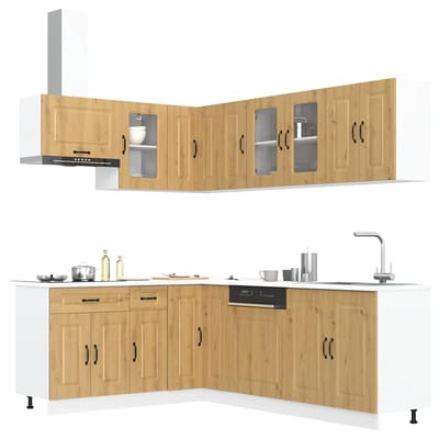vidaXL - 11-delige - Keukenkastenset - Kalmar - bewerkt - hout - artisanaal - eiken