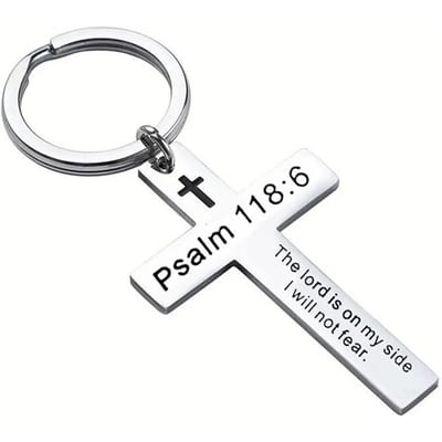 Christelijke Bijbeltekst Kruis Hanger Sleutelhanger Roestvrij Staal Religieuze Psalm Gebed Sleutelhanger Sleutelhanger Cadeau gray
