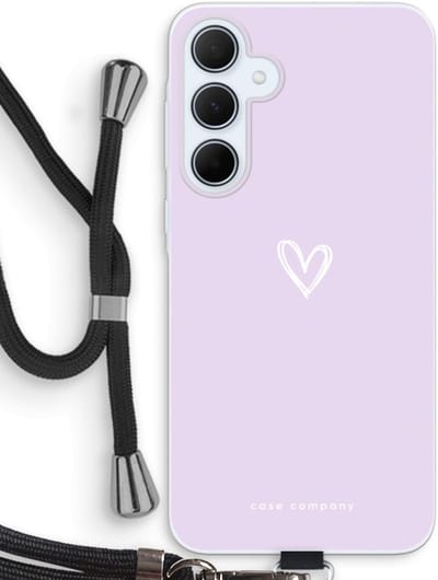 Case Company® - Hoesje met koord geschikt voor Samsung Galaxy A35 hoesje met Koord - Klein hartje paars - Telefoonhoesje met Zwart Koord - Bescherming aan alle Kanten en Over de Schermrand