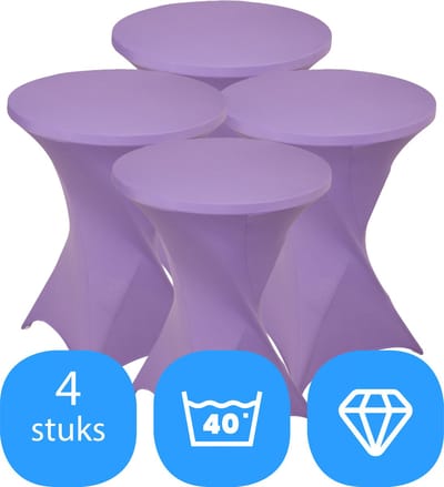 Statafelrok Lavendel x 4 – ∅80-85 x 110 cm – Statafelhoes Stretch 4 Stuks – Tafelhoezen voor Statafel Sta Tafel Hoes | Staantafelhoes – Geschikt voor Horeca Evenementen | Cocktailparty | Trouwerij