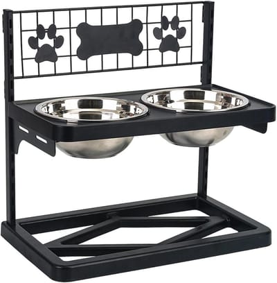 Dubbele Hondenbak - Voederstandaard - Comfortabel Eten - In Hoogte Verstelbaar - 41x27x10 cm - Zwart