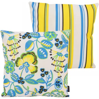 Flower / Stripe Kussenhoes - Geel | Outdoor / Buiten | 45 x 45 cm | Katoen/Polyester