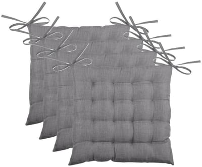 Stof Textile stoelkussen BEA - 4x - donkergrijs - 40 x 40 x 4 cm - touwtjes sluiting - binnen/buiten - zitkussens plat