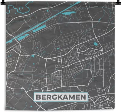 Wandkleed - Wanddoek - Kaart – Plattegrond – Stadskaart – Bergkamen – Duitsland – Blauw - 180x180 cm - Wandtapijt