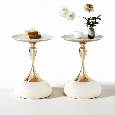 Ronde salontafel 40 cm – luxe goud metalen bijzettafel set van 2 voor woonkamer en slaapkamer