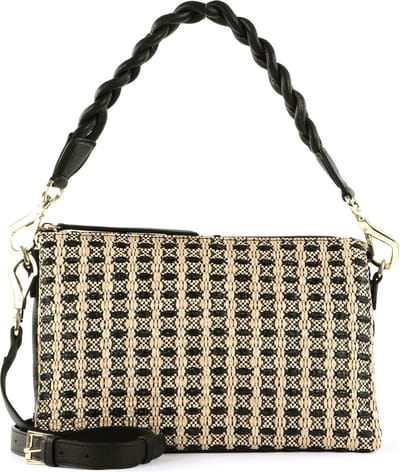 abro Schoudertas Raffia Jacquard Shoulder Bag Jamie Black / Natural Beige Zwart
