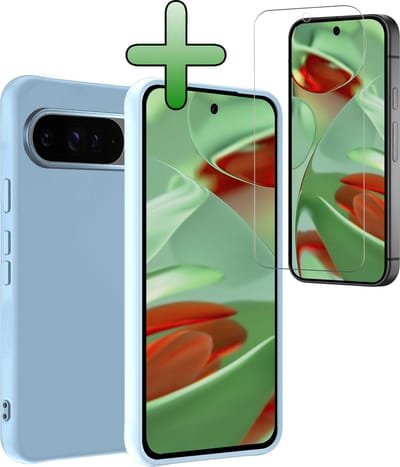 Hoesje Met Screenprotector - Geschikt voor Google Pixel 9 Pro - Sterk & Shockproof - Back Cover - Siliconen Case - Telefoon Hoes - Lichtblauw