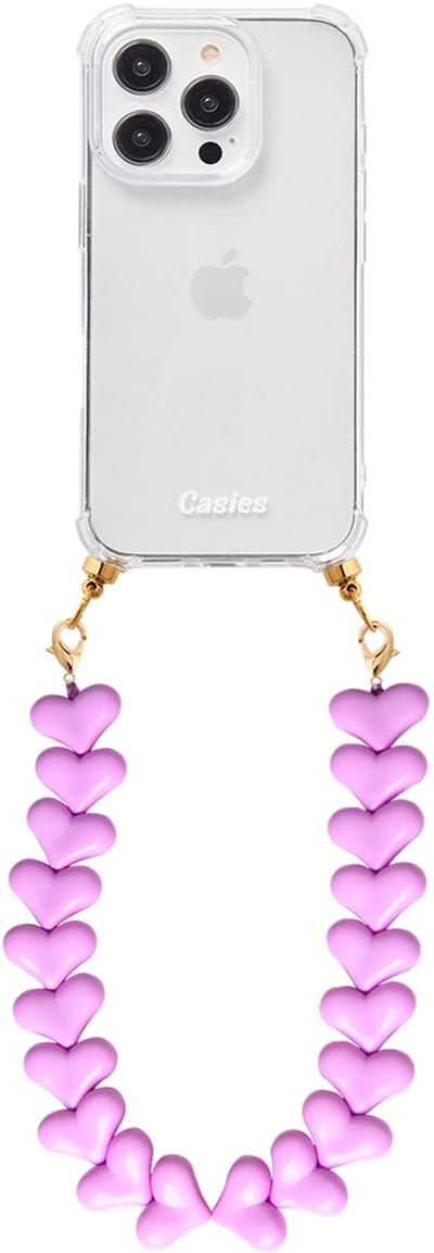 Casies hoesje geschikt voor Apple iPhone 11 met paars harten koord - telefoonhoesje met chunky hartenkoord - Transparant - Cord case