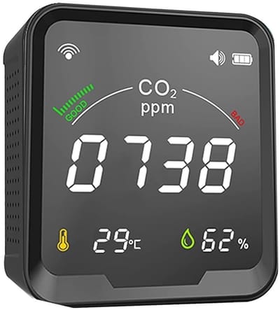 Luchtkwaliteitsmeter - CO2 detector monitor - Binnenlucht testen - Meet temperatuur vochtigheid - One Color