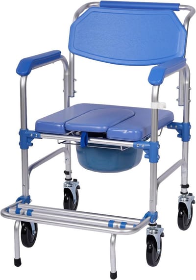 Opklapbare Toiletstoel met Wielen en Anti-Rolpedalen voor Senioren en Zorg