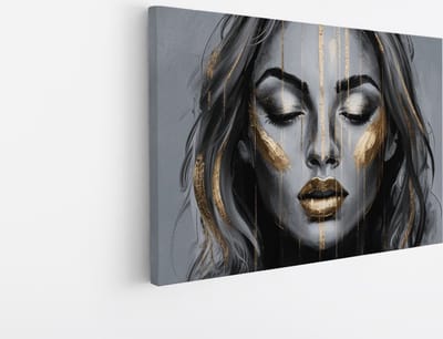 Saammp Canvas Schilderij - Vrouw - Goude Accenten - abstract - 30x20 - Foto op canvas - Wanddecoratie - Muurdecoratie Woonkamer - Slaapkamer decoratie - Canvas Print