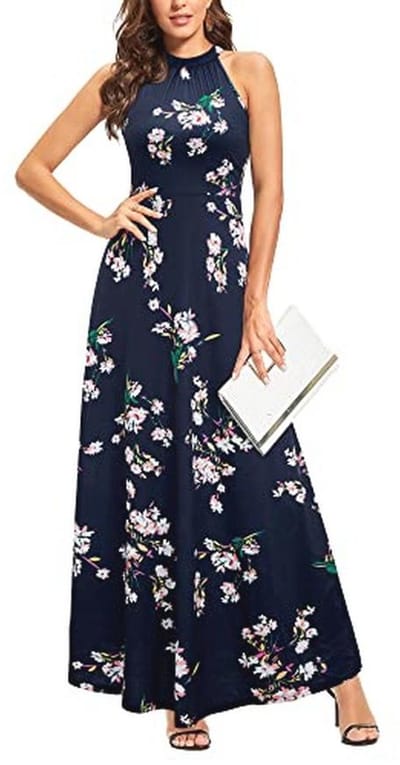 Maxi-jurk Dames - Bloemenjurk Halterhals voor Zomerfeest en Bruiloft