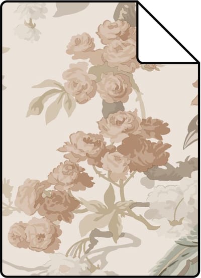 Proefstaal ESTAhome behang bloemen en vogels beige - 26.5 x 21 cm - 139807-S