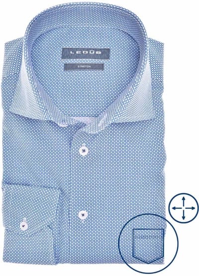 Ledub overhemd blauw geprint katoen