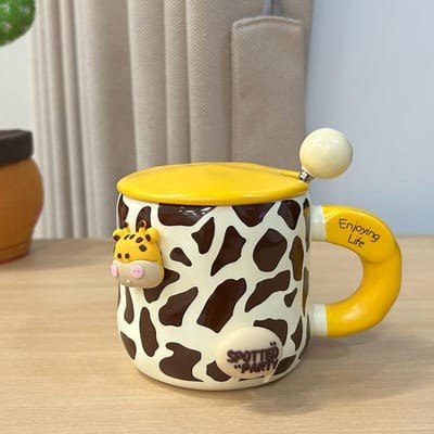 Koe Mok Keramiek met Deksel Creatieve Huishoudelijke Ontbijtmok Vrouwen Nieuwe Stijl Hoogwaardig Koppels Koffiekop 400ml