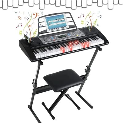 DHN Keyboard Piano 61 toets - Met Kruk en X-stand - Elektrische Piano Keyboard Voor Beginners - Dubbele Voeding, Lcd, Bladmuziekstandaard, Mp3/Usb