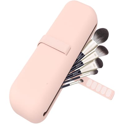 Reismake-upborstelhouderCosmetische penselen Tas Make-upsponshoes Draagbare waterdichte make-uptools voor damesmeisjes roze