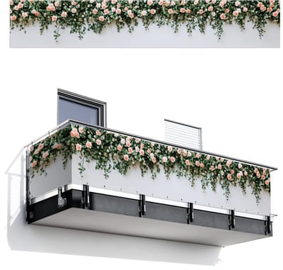 Balkonscherm 500x85 cm - Balkonposter Bloemen - Muur - Rozen - Groen - Balkon scherm decoratie - Balkonschermen - Balkondoek zonnescherm