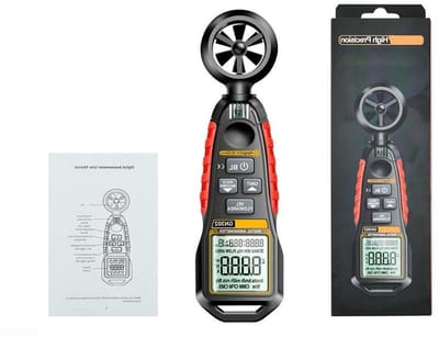 Digitale Anemometer - Windmeter Vochtigheidsmeter - Weer Luchtstroom - Vier-in-één Meting - 0.4-30m/s - Zwart Rood