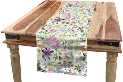 ABAKUHAUS Aquarel Tafelloper – Bloemig 40 x 180 cm – Veelkleurig