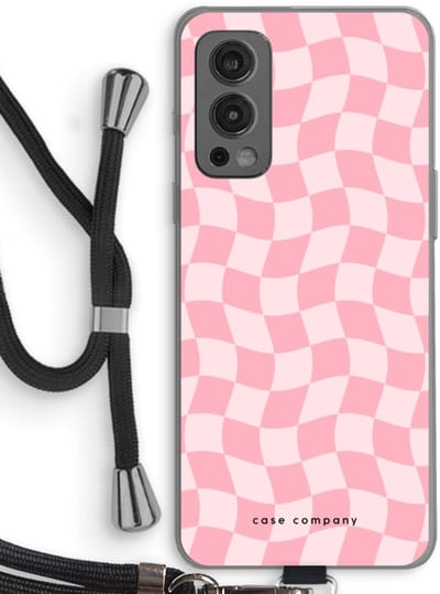 Case Company® - Hoesje met koord geschikt voor OnePlus Nord 2 5G hoesje met Koord - Grid Roos - Telefoonhoesje met Zwart Koord - Bescherming aan alle Kanten en Over de Schermrand