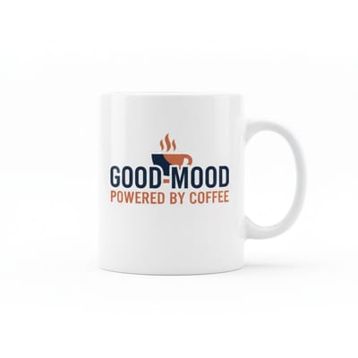 Grappige Koffie Tekst Mok 330 ml – “Good Mood Powered by Coffee” Koffie- & Theemok Cadeau