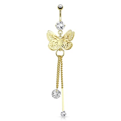 Navelpiercing vlinder hanger 3D - goud - LMPiercings